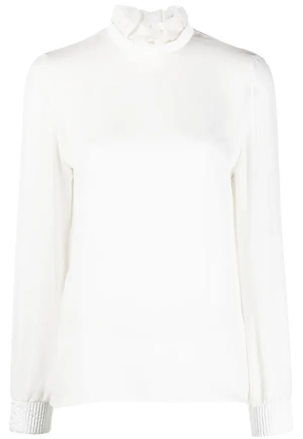 Emporio Armani blus med volangkrage - Vit