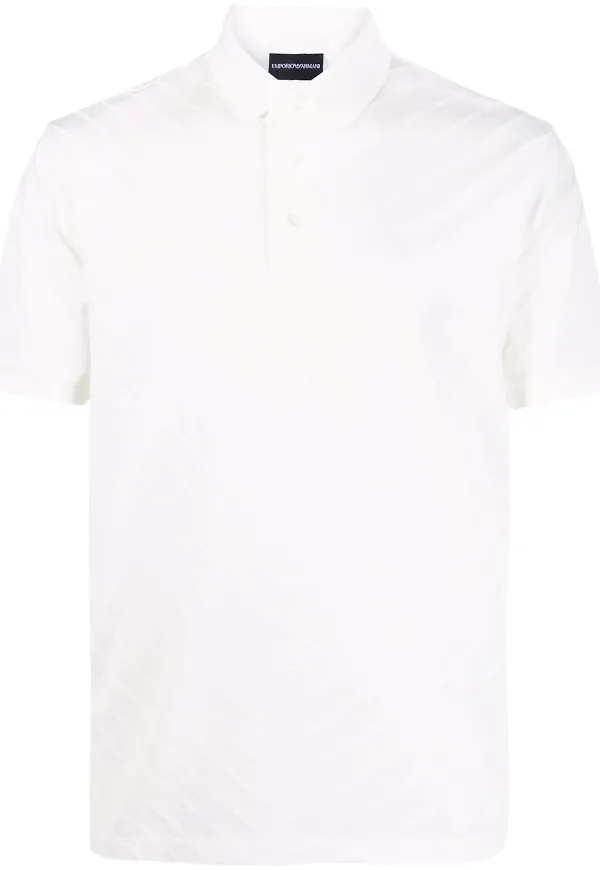 Emporio Armani chevronmönstrad pikétröja - Vit
