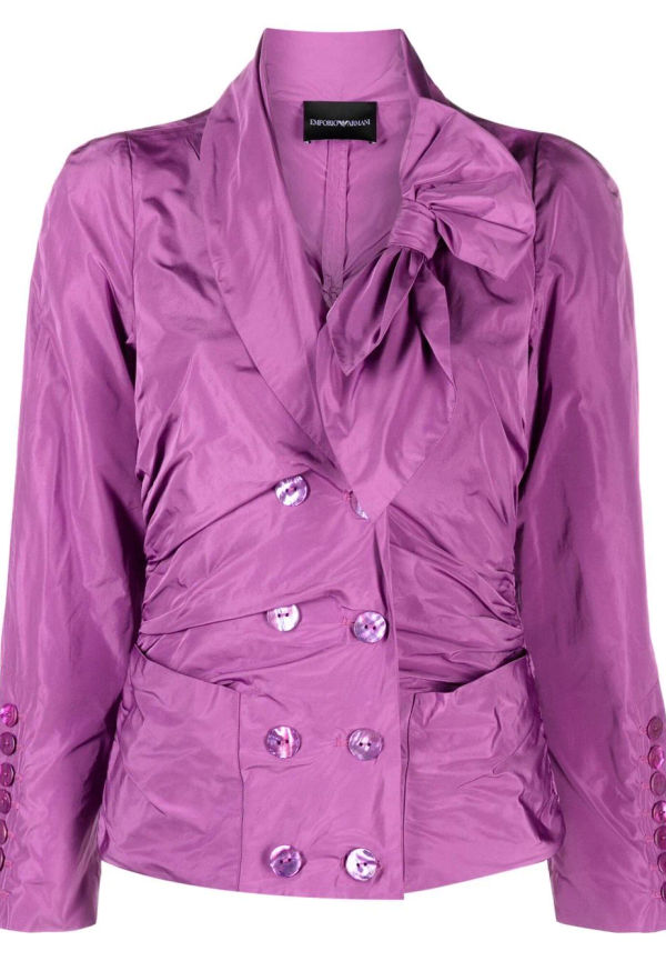 Emporio Armani dubbelknäppt figursydd jacka med rosett - Lila