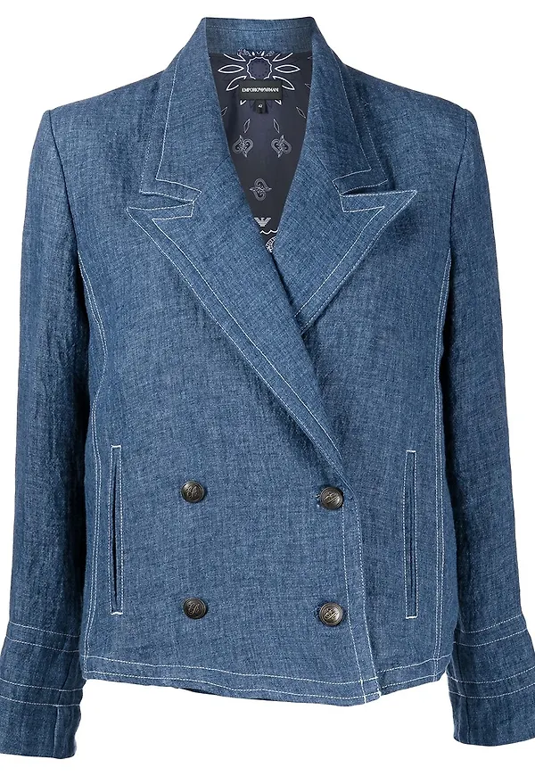 Emporio Armani dubbelknäppt jeansblazer - Blå