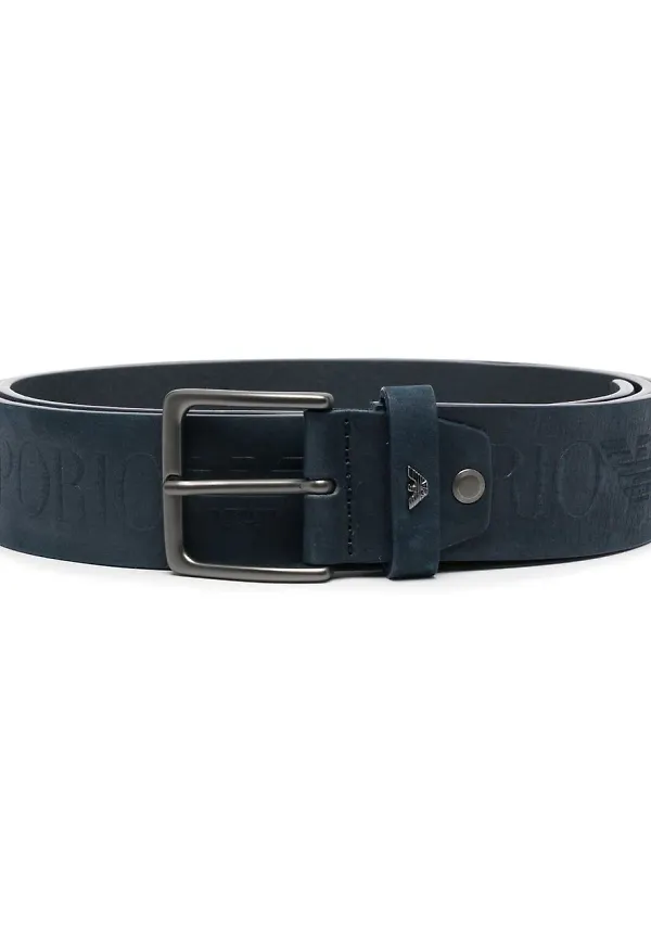 Emporio Armani embossed logo leather belt - Blå