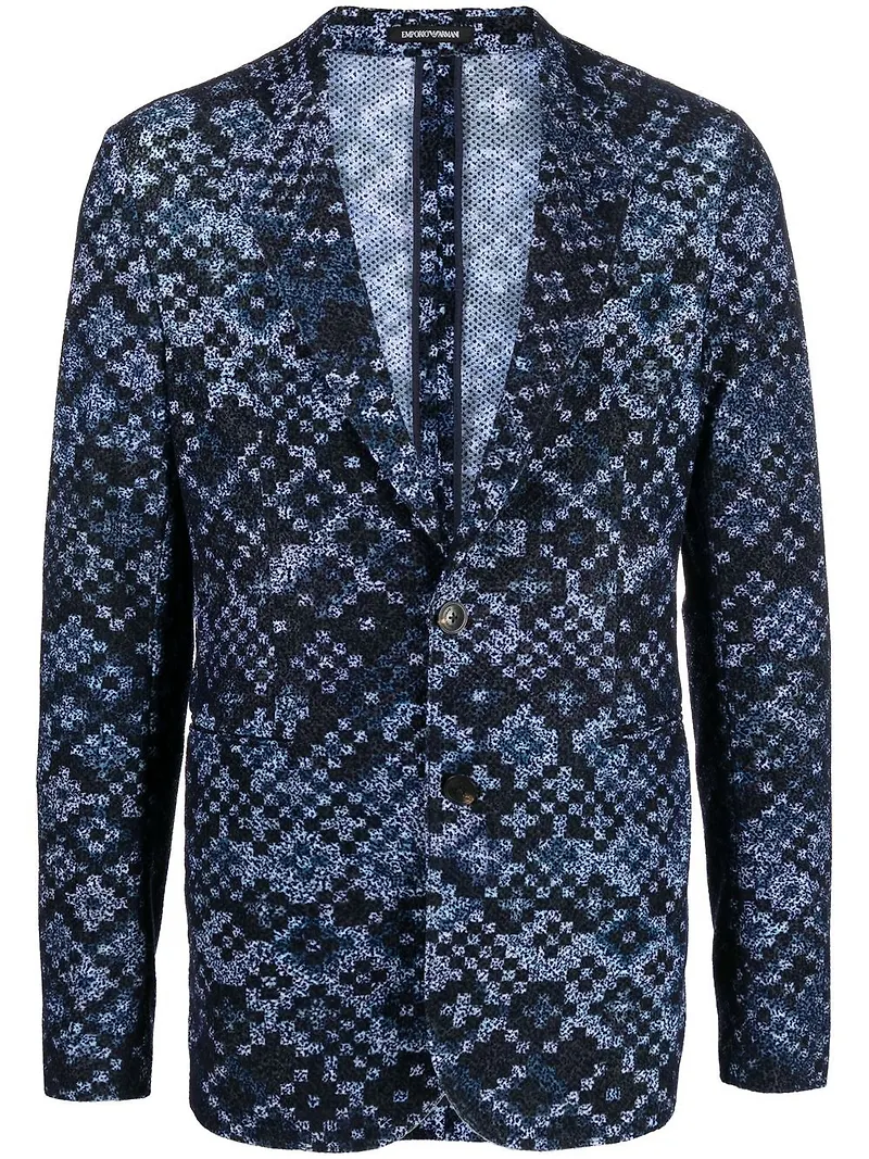 Emporio Armani enkelknäppt blazer med geometriskt tryck - Blå