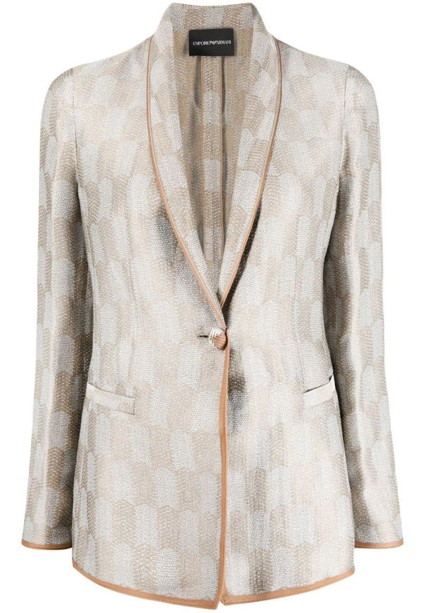Emporio Armani enkelknäppt kavaj i jacquard - Neutral