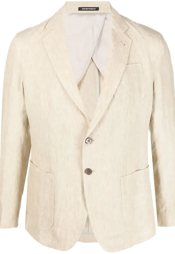 Emporio Armani enkelknäppt linneblazer - Neutral