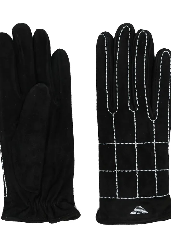 Emporio Armani fårskinnshandskar med kontrastsöm - Svart