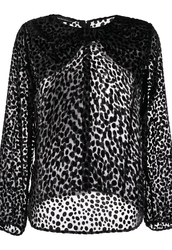 Emporio Armani halvskir blus med flockad detalj - Svart
