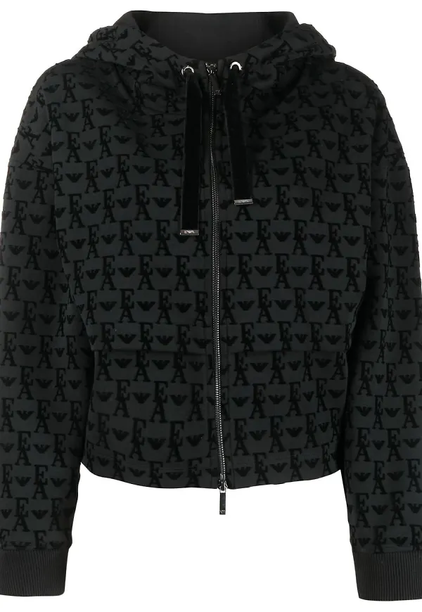 Emporio Armani hoodie med monogram - Svart