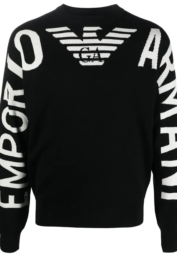 Emporio Armani intarsiastickad tröja - Svart