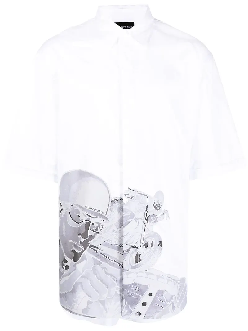 Emporio Armani kortärmad skjorta med grafiskt tryck - Vit