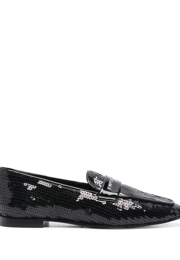 Emporio Armani loafers med paljettprytt läder - Svart