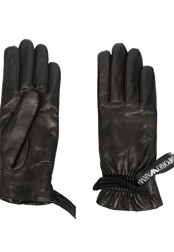 Emporio Armani läderhandskar med logotyprem - Svart