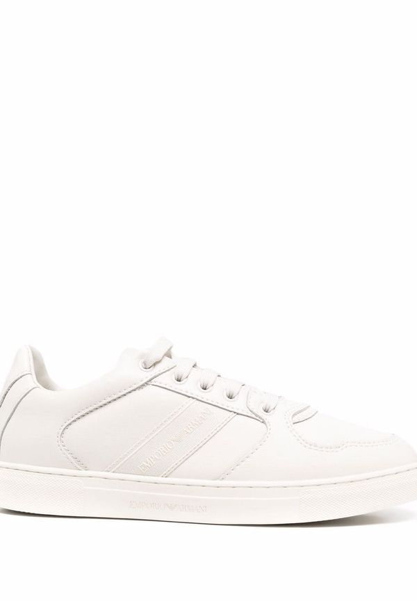 Emporio Armani låga lädersneakers med logotypkant - Vit