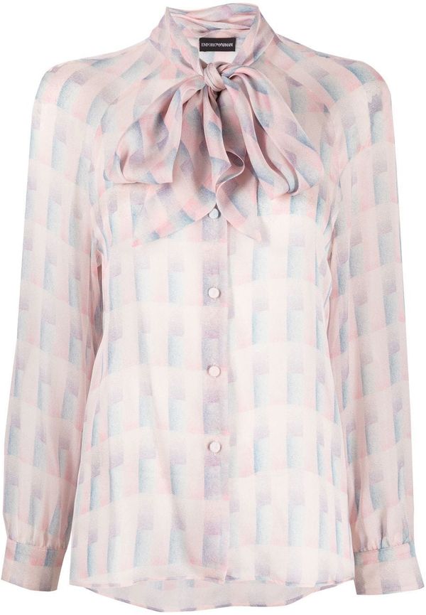Emporio Armani mönstrad sidenblus med knytkrage - Rosa