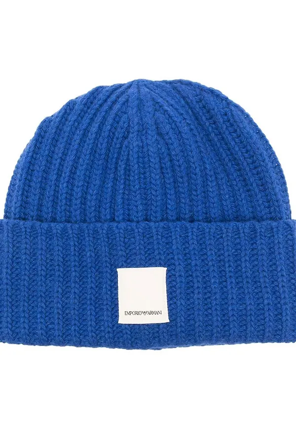 Emporio Armani ribbstickad mössa - Blå