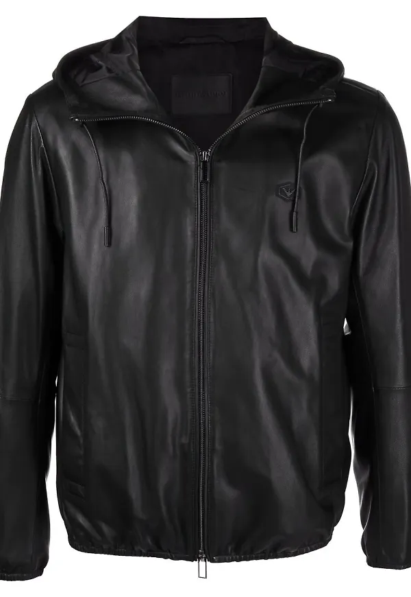 Emporio Armani skinnjacka med logotypplakett - Svart