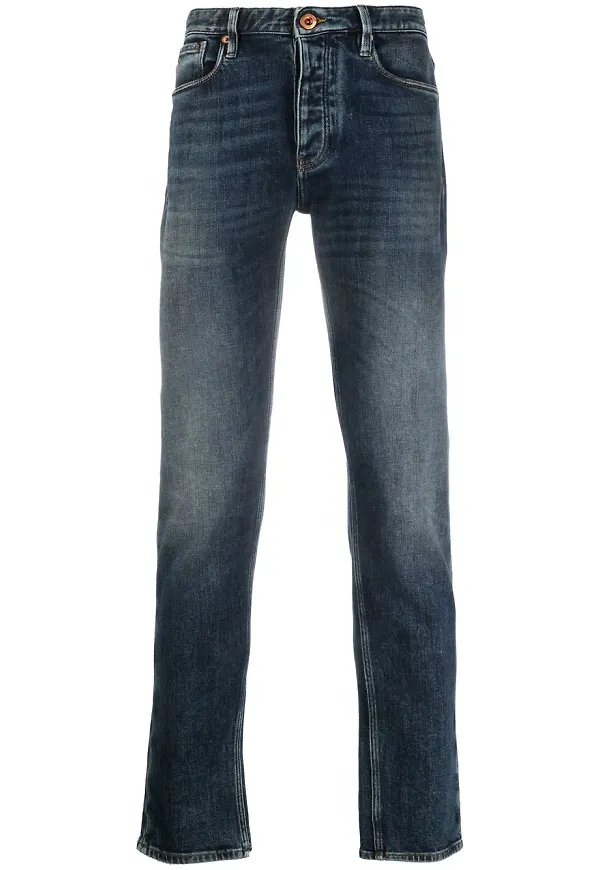Emporio Armani stentvättade straight-jeans - Blå