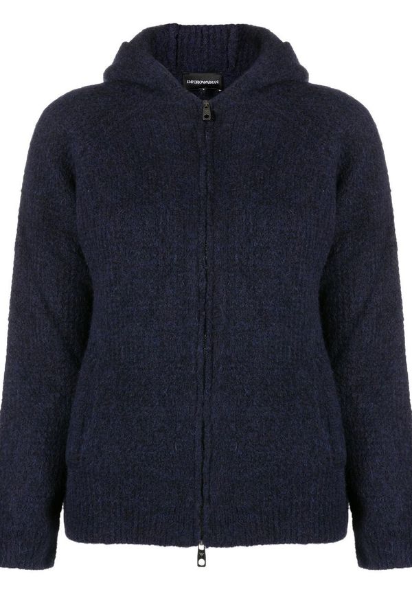 Emporio Armani stickad kofta med huva - Blå