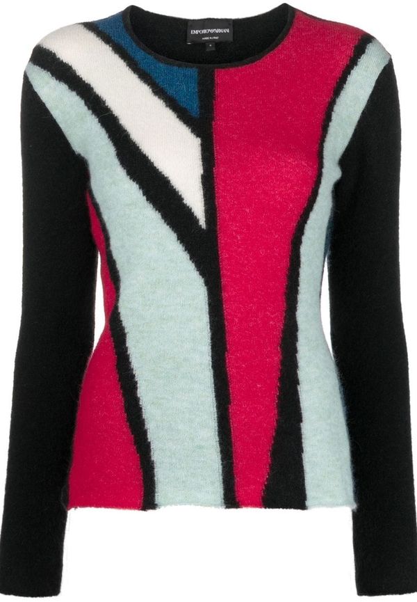 Emporio Armani stickad tröja med abstrakt tryck - Vit