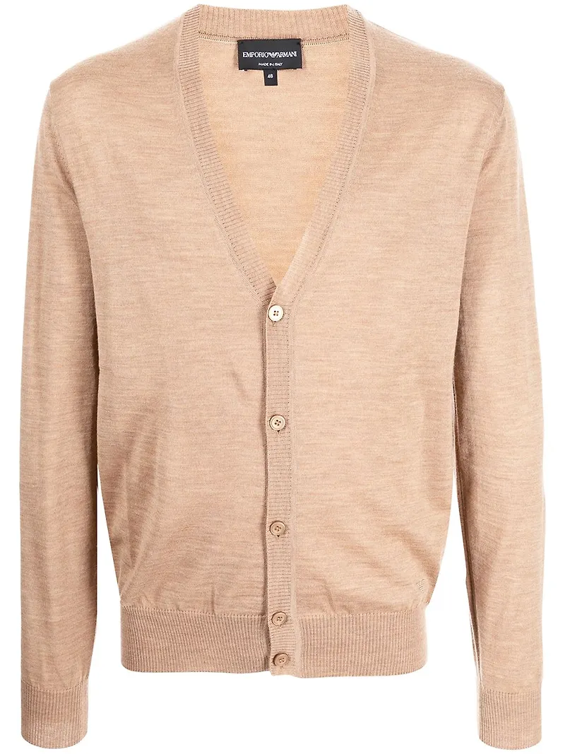 Emporio Armani stickad v-ringad kofta - Brun