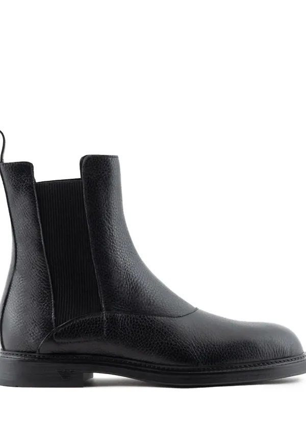 Emporio Armani stövletter i kornigt läder - Svart