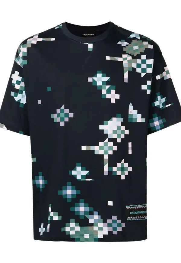 Emporio Armani t-shirt med pixeltryck - Blå