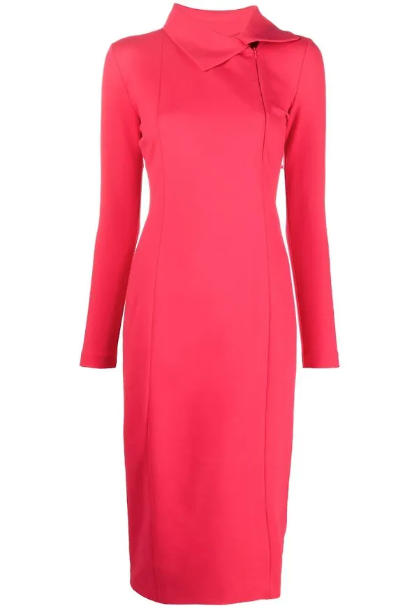 Emporio Armani tajt midiklänning med krage - Rosa