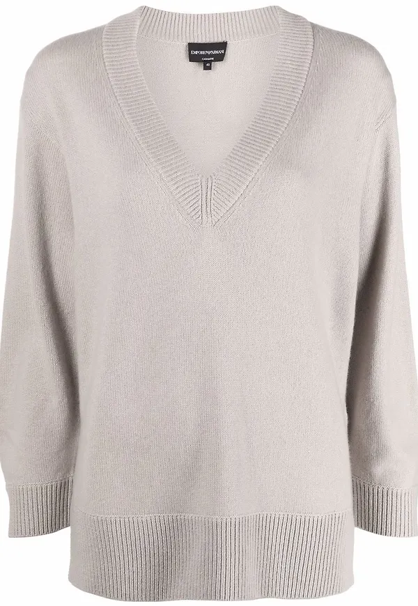 Emporio Armani v-ringad kashmirtröja - Neutral