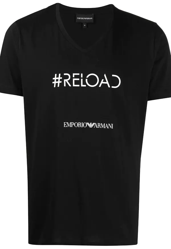 Emporio Armani v-ringad t-shirt med logotyp - Svart