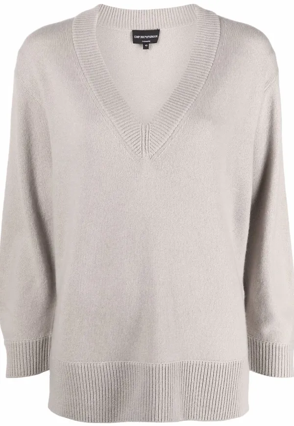 Emporio Armani v-ringad kashmirtröja - Neutral