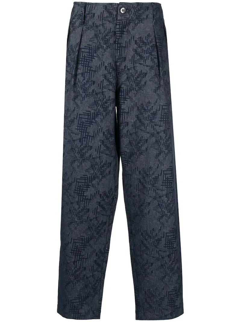 Emporio Armani vida byxor med grafiskt tryck - Blå