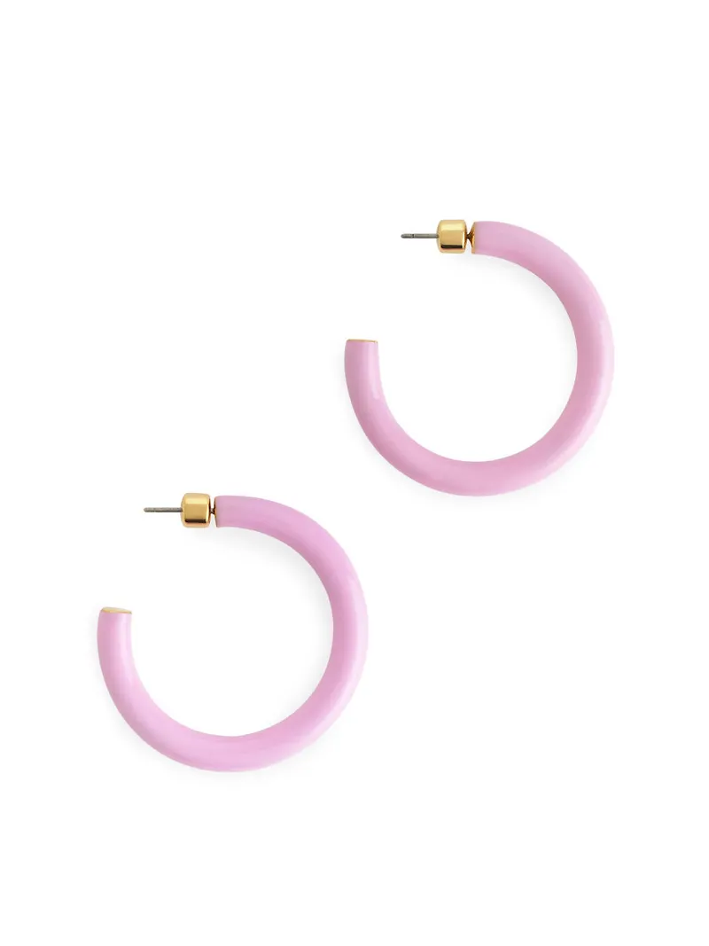 Enamel Hoop Earrings - Pink