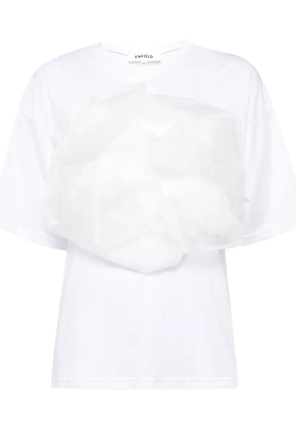 Enföld t-shirt med blomapplikation - Vit
