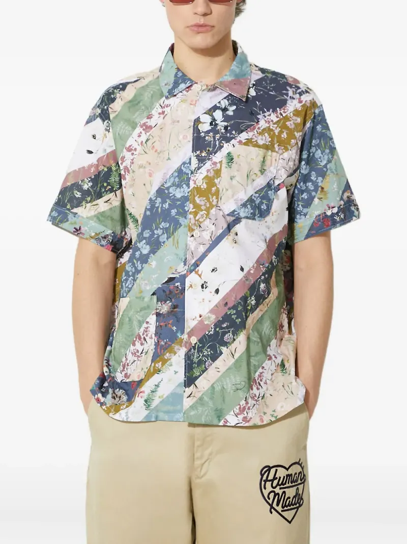 Engineered Garments blommig kortärmad skjorta med lappdesign - Grön