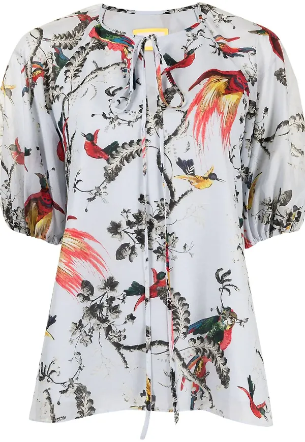 Erdem blus med knytkrage - Blå