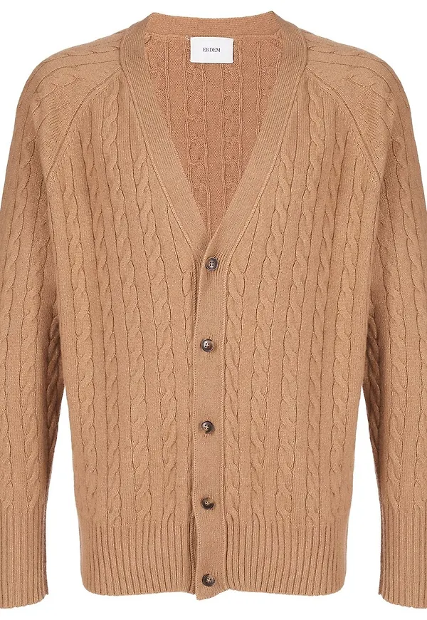 Erdem kabelstickad kofta - Brun