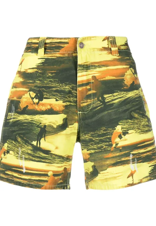 ERL bermudashorts med grafiskt tryck - Gul