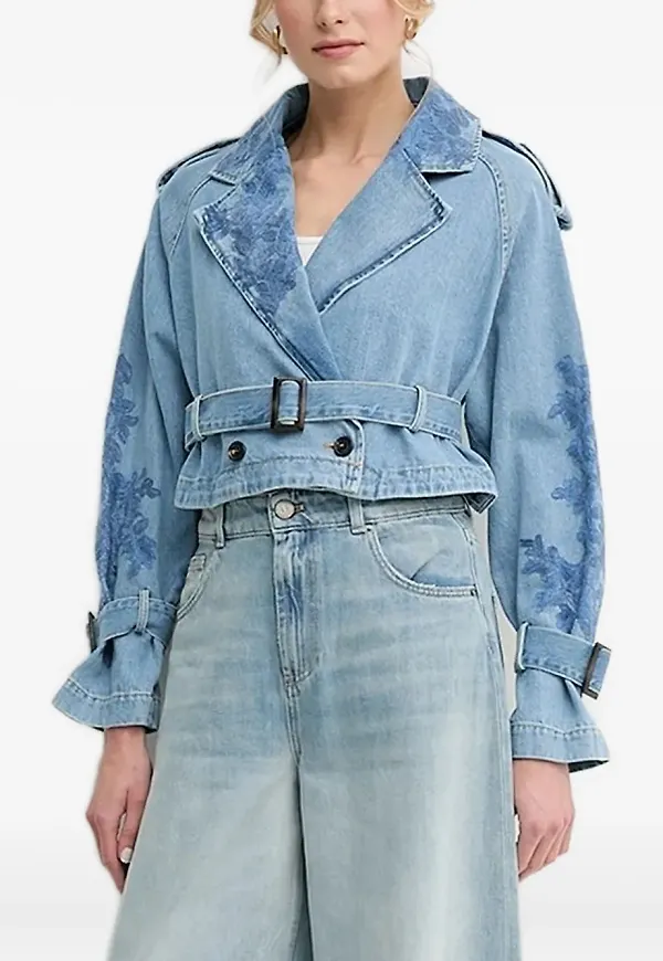 ERMANNO FIRENZE jeansjacka med brodyr - Blå