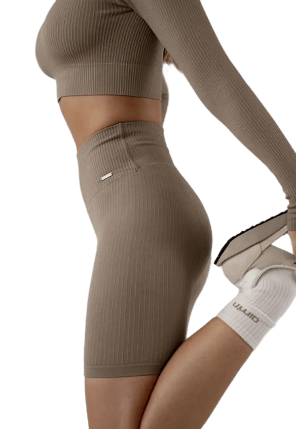 Espresso Ribbed Seamless Biker Shorts