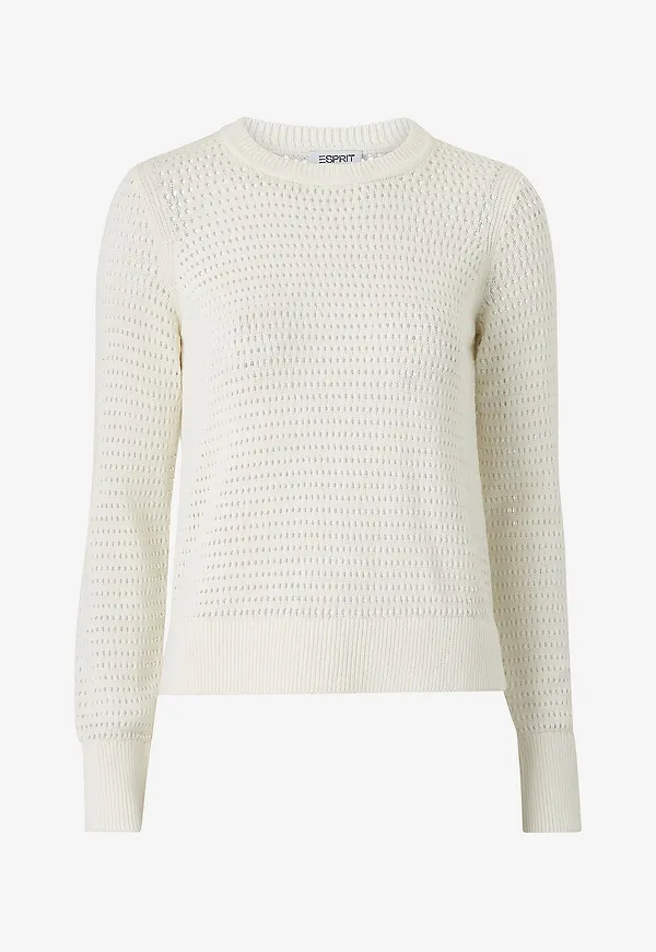 Esprit - Topp Geo Stitch Swea - Vit