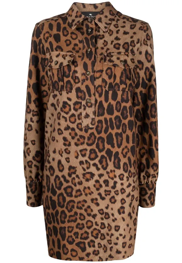 ETRO leopardmönstrad skjortklänning - Brun