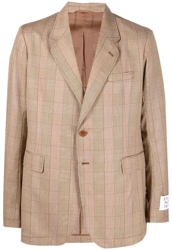 Etudes rutig enkelknäppt blazer - Brun