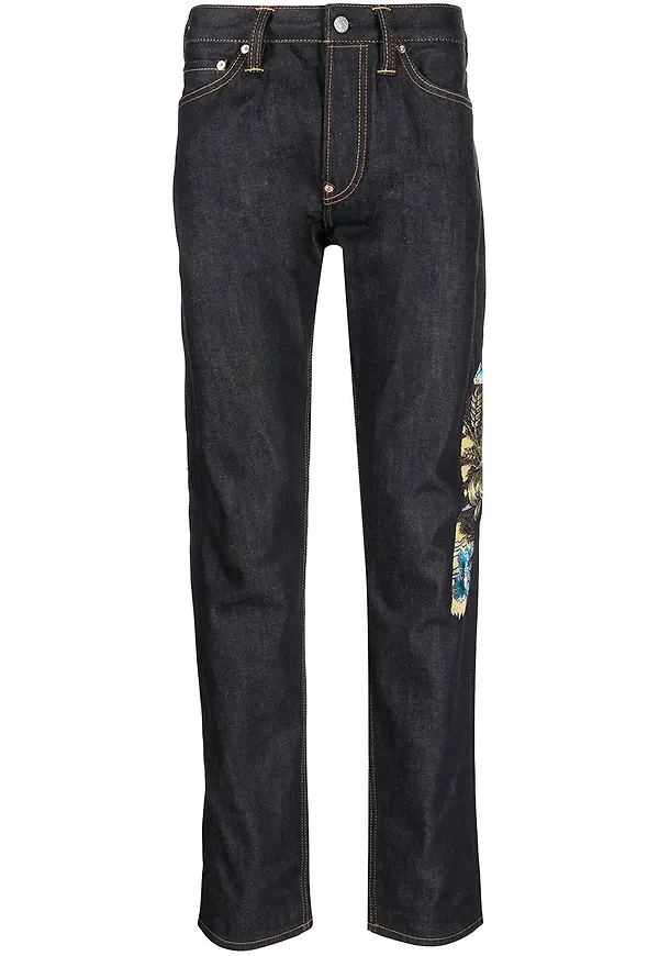 EVISU Komainu Daicock 3D-broderade jeans - Blå