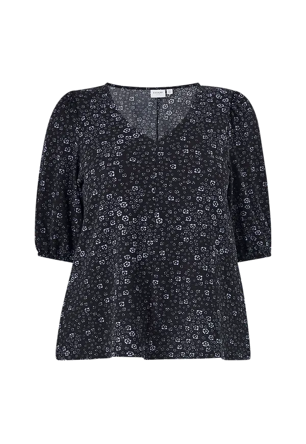 Evoked Vila - Blus viDianan V-neck 2/4 Top Curve - Svart