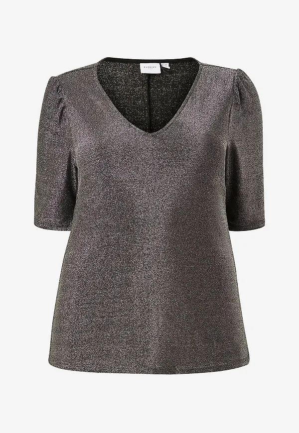Evoked Vila - Topp viSpicy V-neck Puff 2/4 Top Curve - Silver