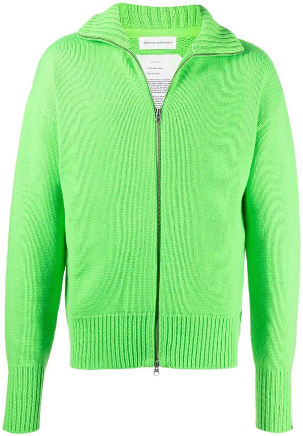 extreme cashmere kofta med dragkedja och hög krage - Grön