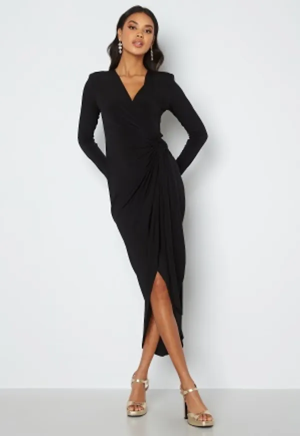 John Zack Long Sleeve Wrap Maxi Dress Black M (UK12)