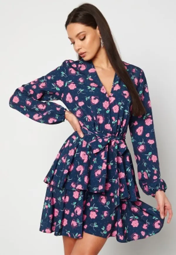 John Zack Deep Ruffle Skater Dress Blue L (UK14)