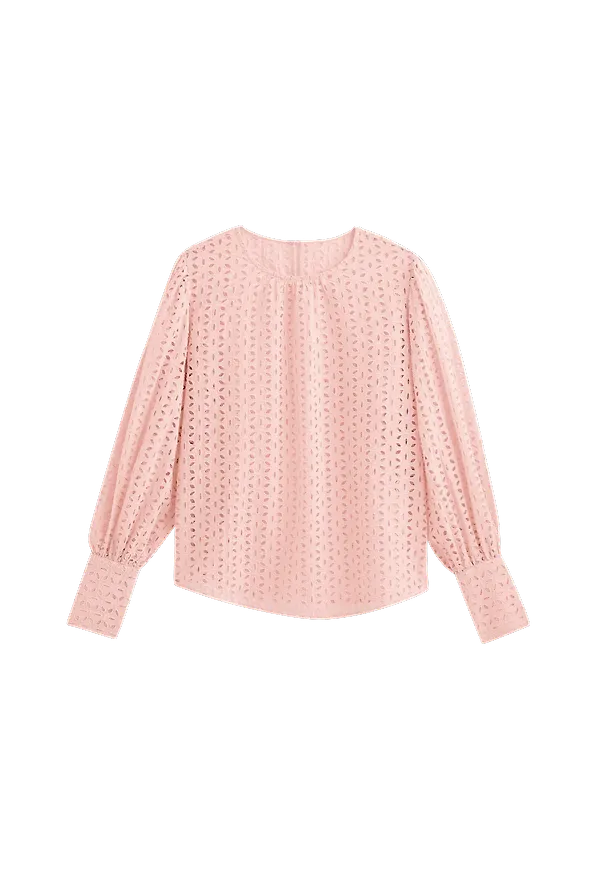 La Redoute - Blus med lång ärm och engelsk brodyr - Rosa