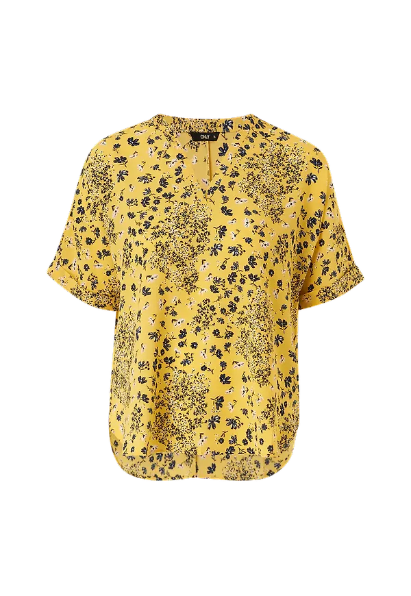 Only - Blus onlNova Lux S/S V-neck Shirt Aop Wvn - Gul