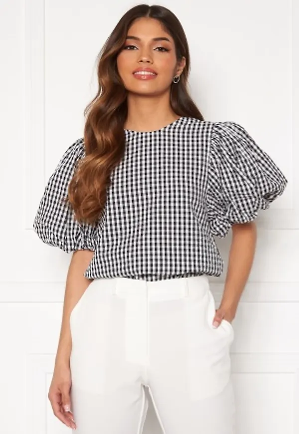 VERO MODA Oline 2/4 O-Neck Top Snow White/ Checks M